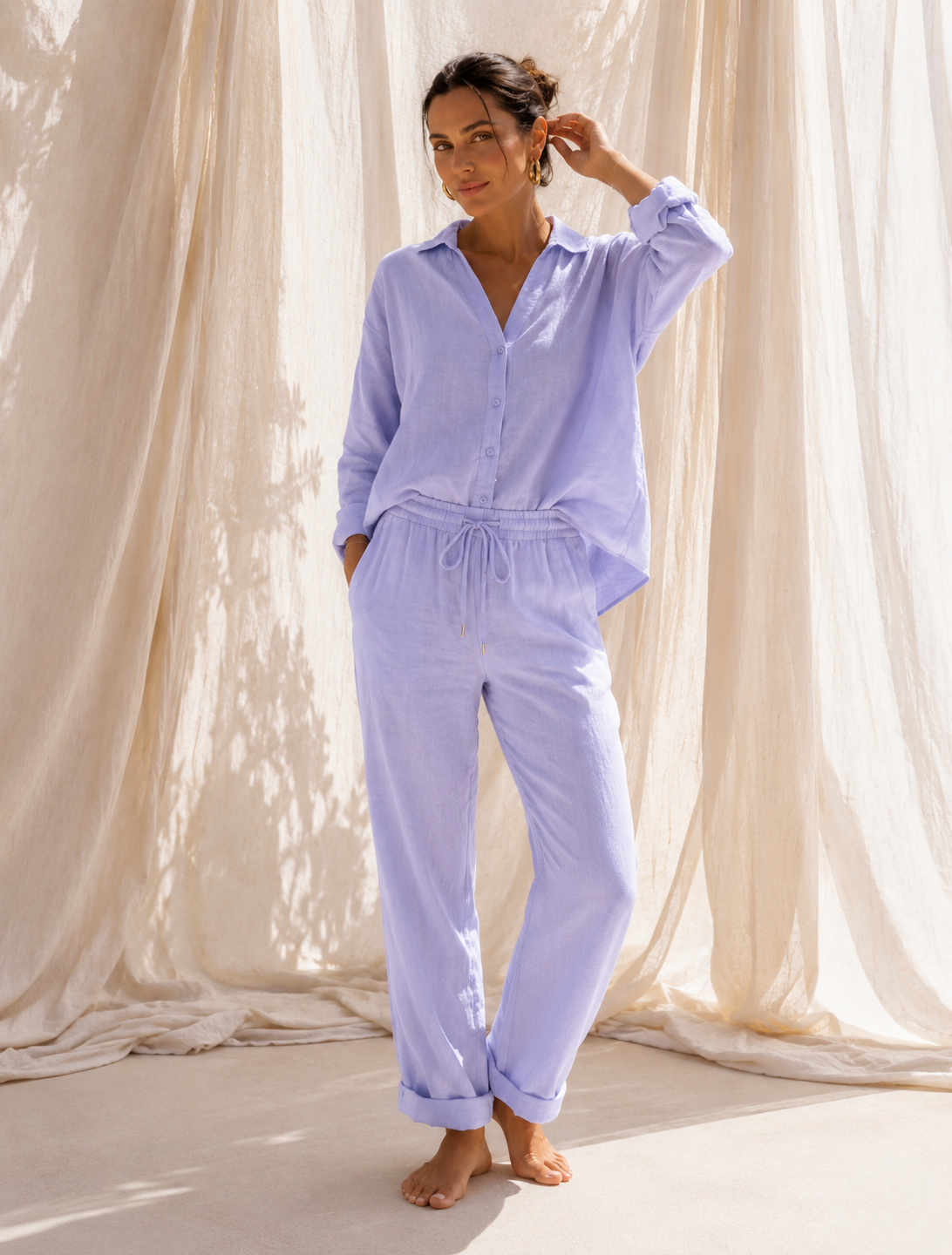 Linneskjorta Oversized – lavendel
