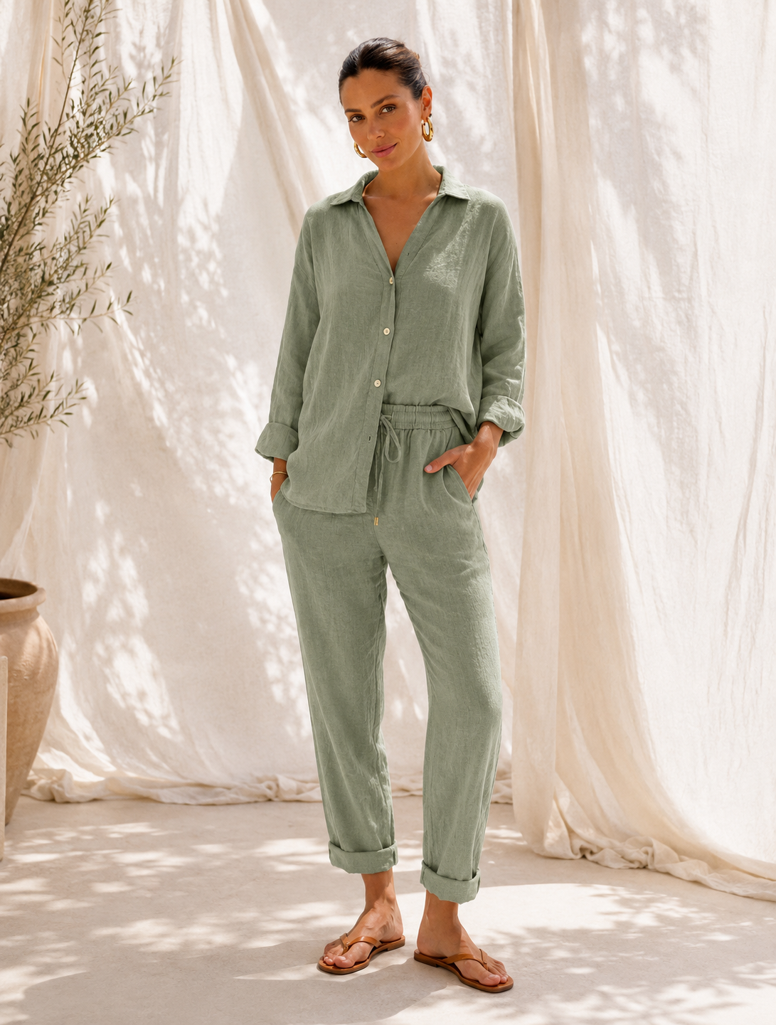 Linneskjorta Oversized – Khaki