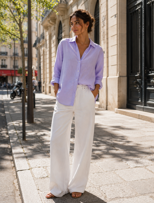 Linneskjorta Oversized – lavendel