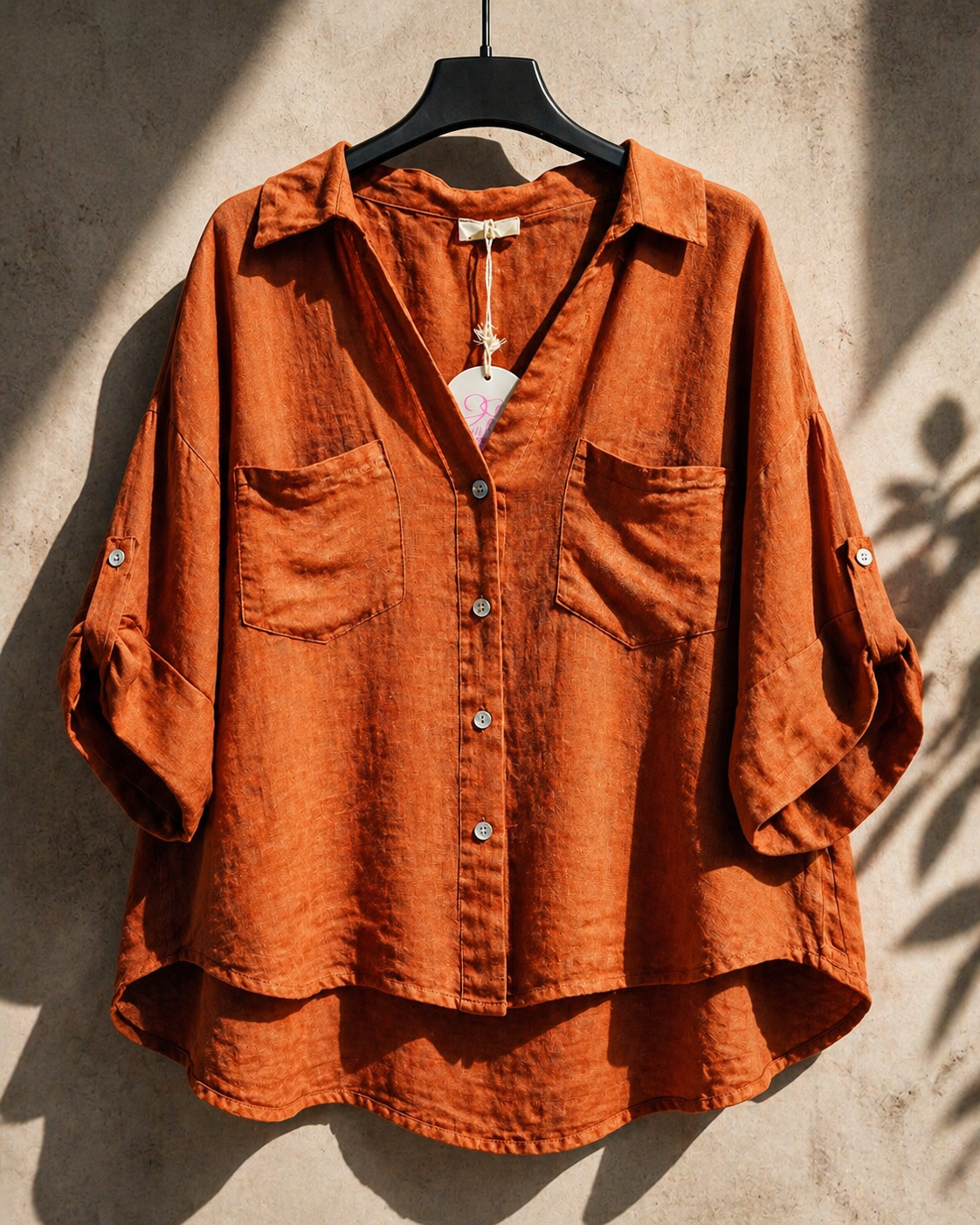 Linneskjorta i varm terracotta – avslappnad elegans