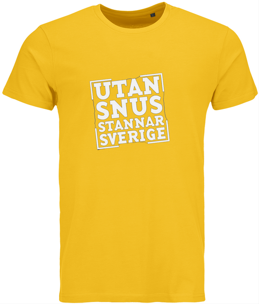 T-shirt Utan snus stannar Sverige –Gul