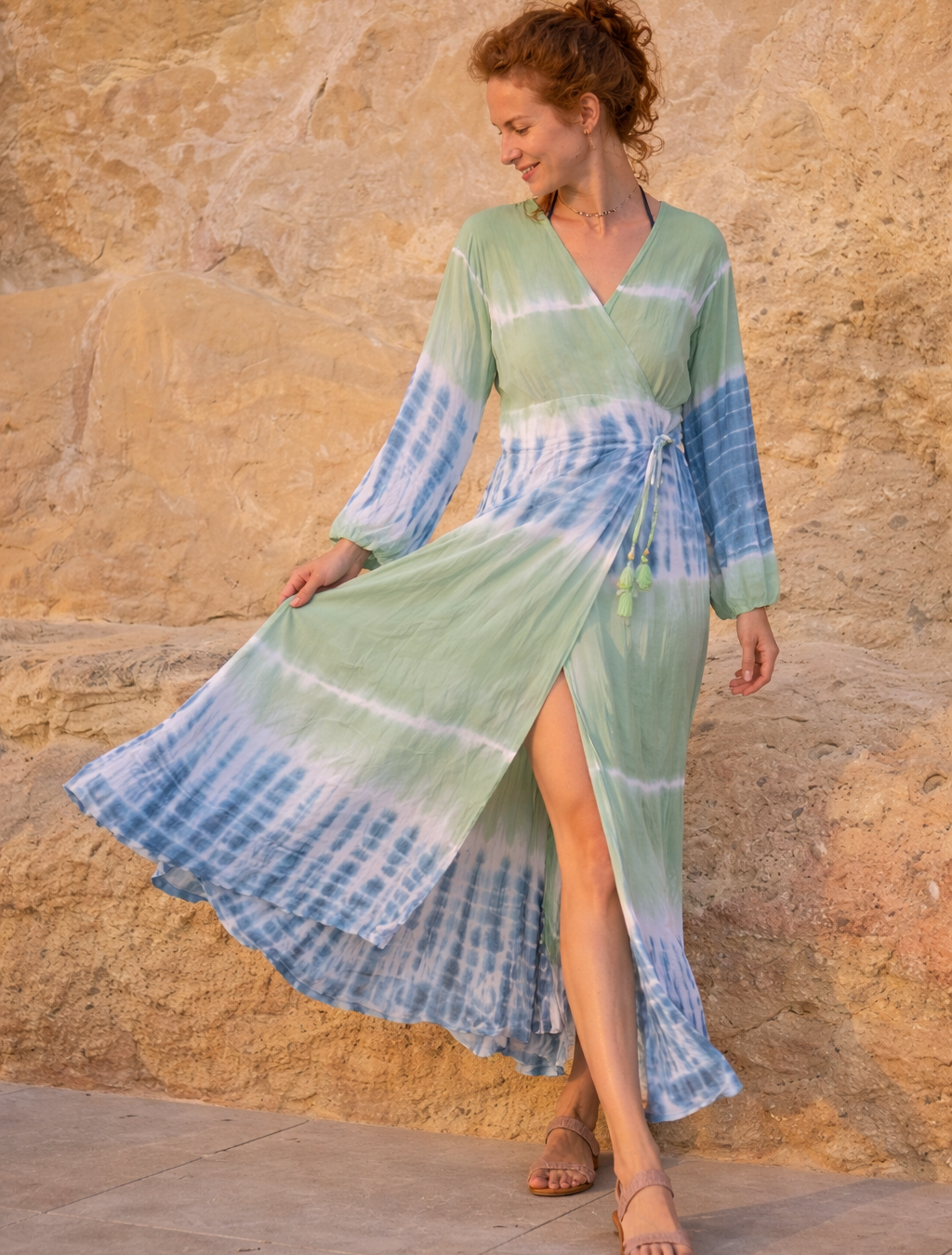 🌿 Megan Tie Dye Wrap Dress – Boho Romance