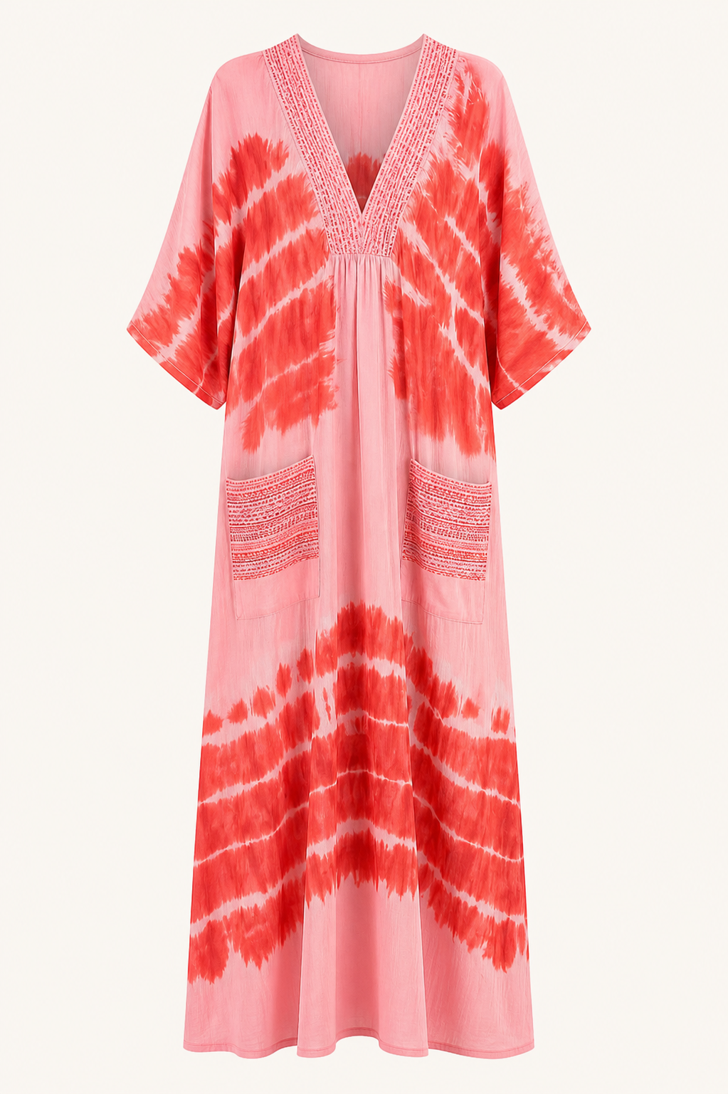 Boho Romance – Maxiklänning i tie-dye korall