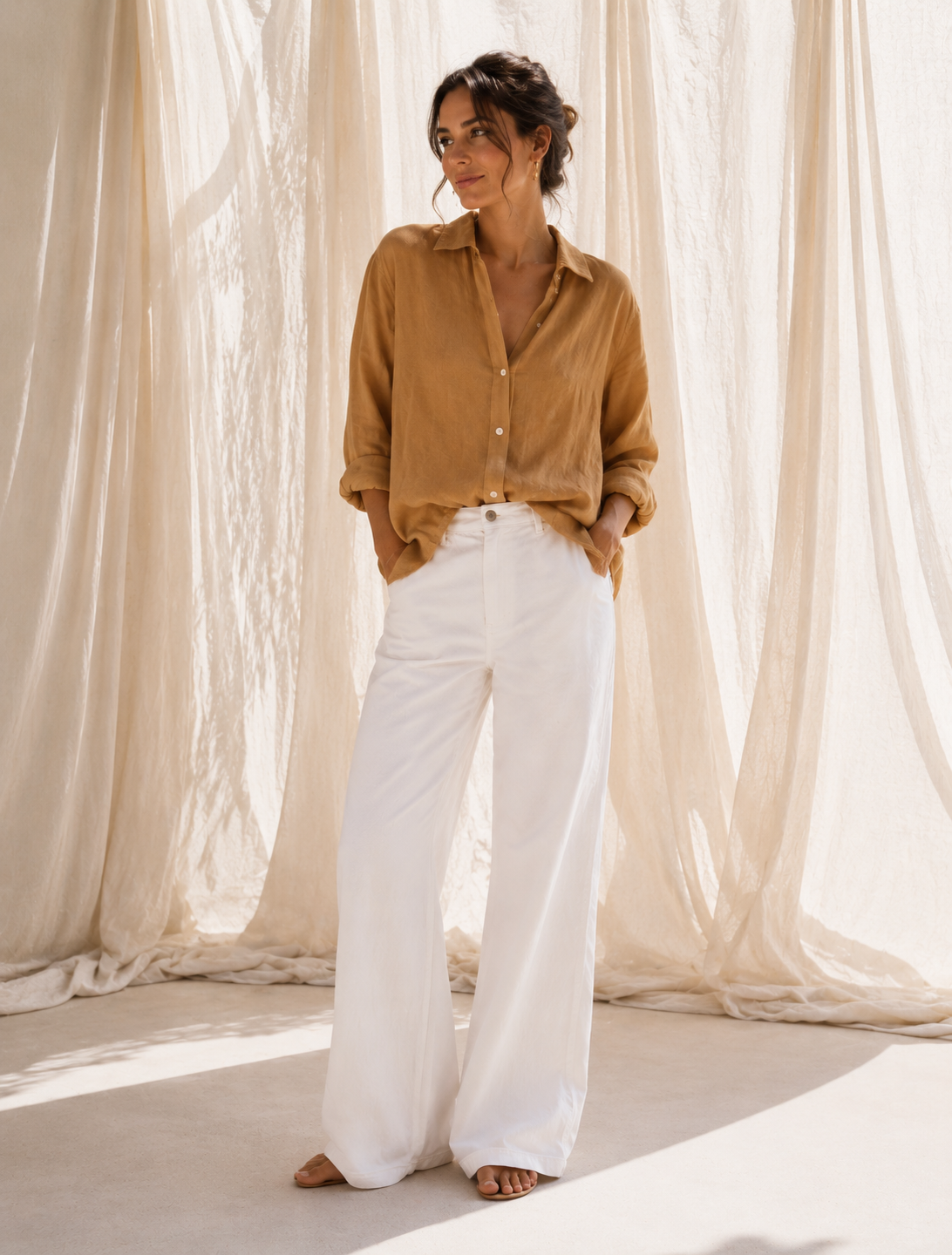 Linneskjorta Oversized – Camel