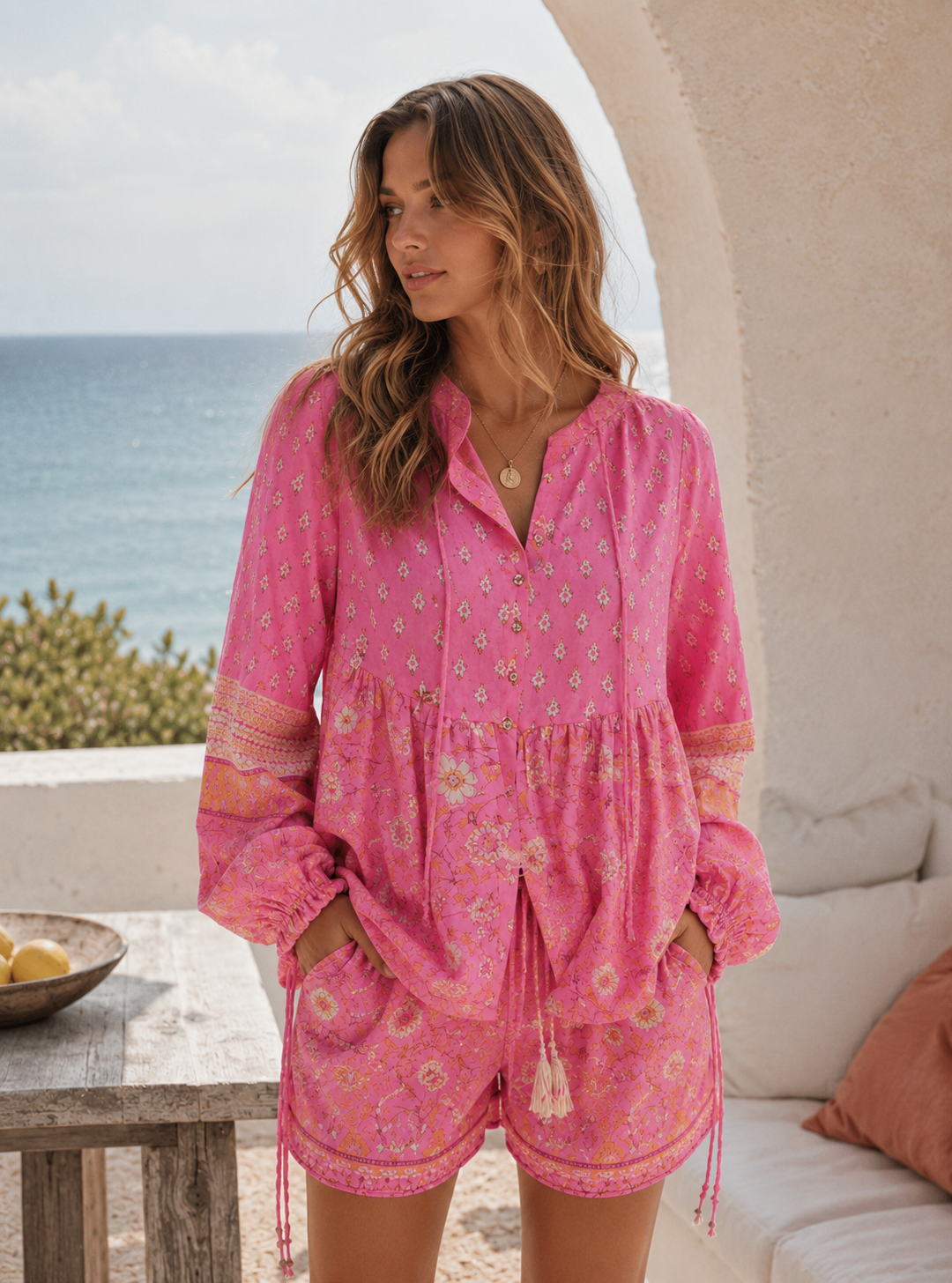 Bohemisk blus i rosa