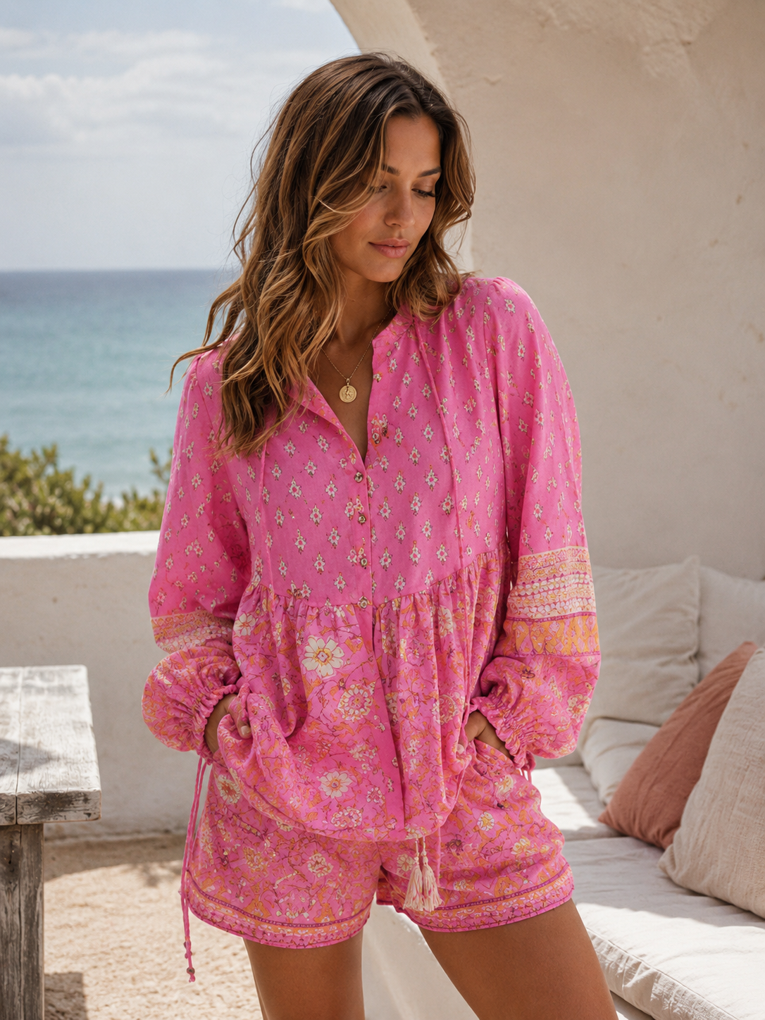 Bohemisk blus i rosa