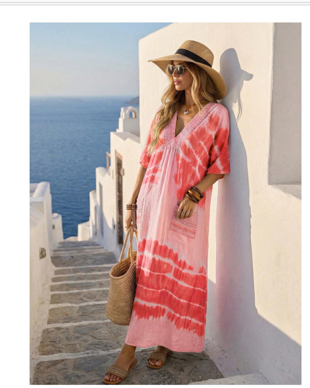 Boho Romance – Maxiklänning i tie-dye korall