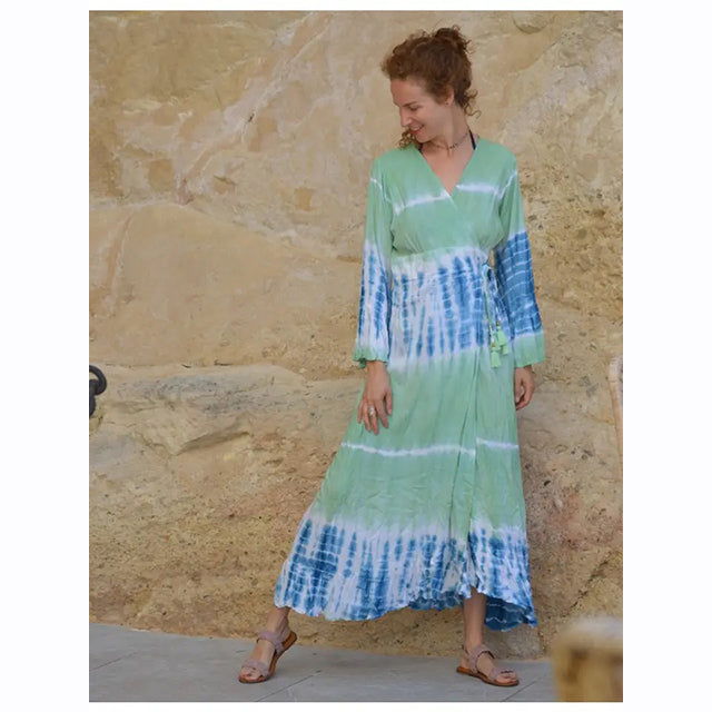 🌿 Megan Tie Dye Wrap Dress – Boho Romance