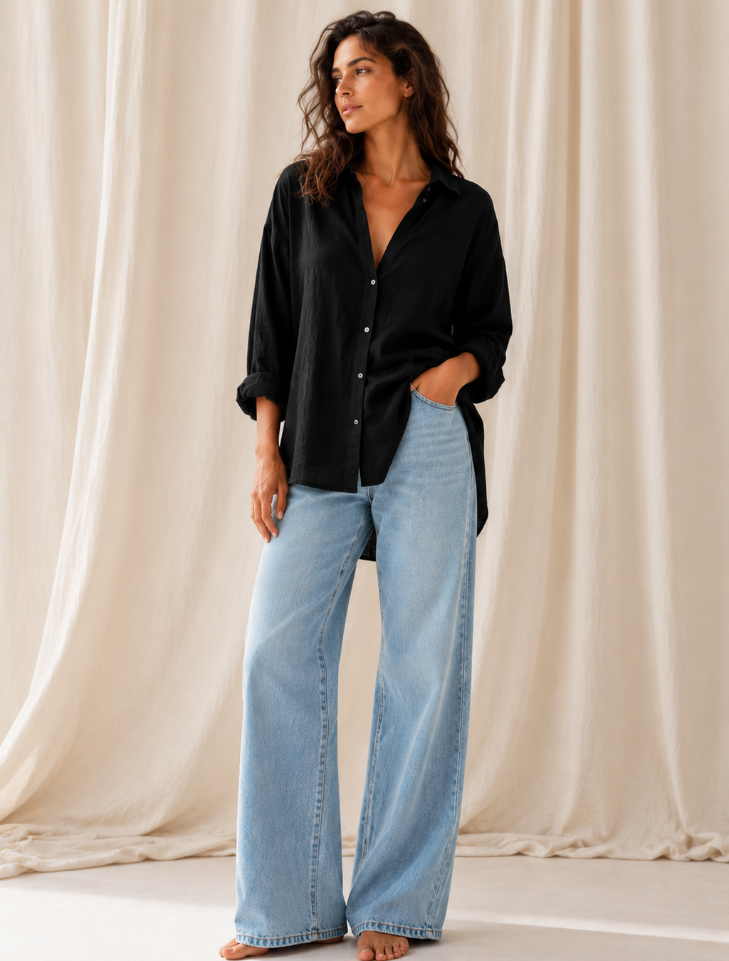 Linneskjorta Oversized – Svart