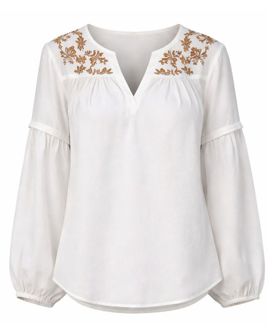 Broderad blus i bomull – Elegant & tidlös